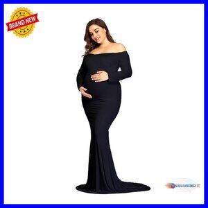 Long Sleeve Maternity Dress Stretchy Fitted Gown Photoshoot Baby Shower
